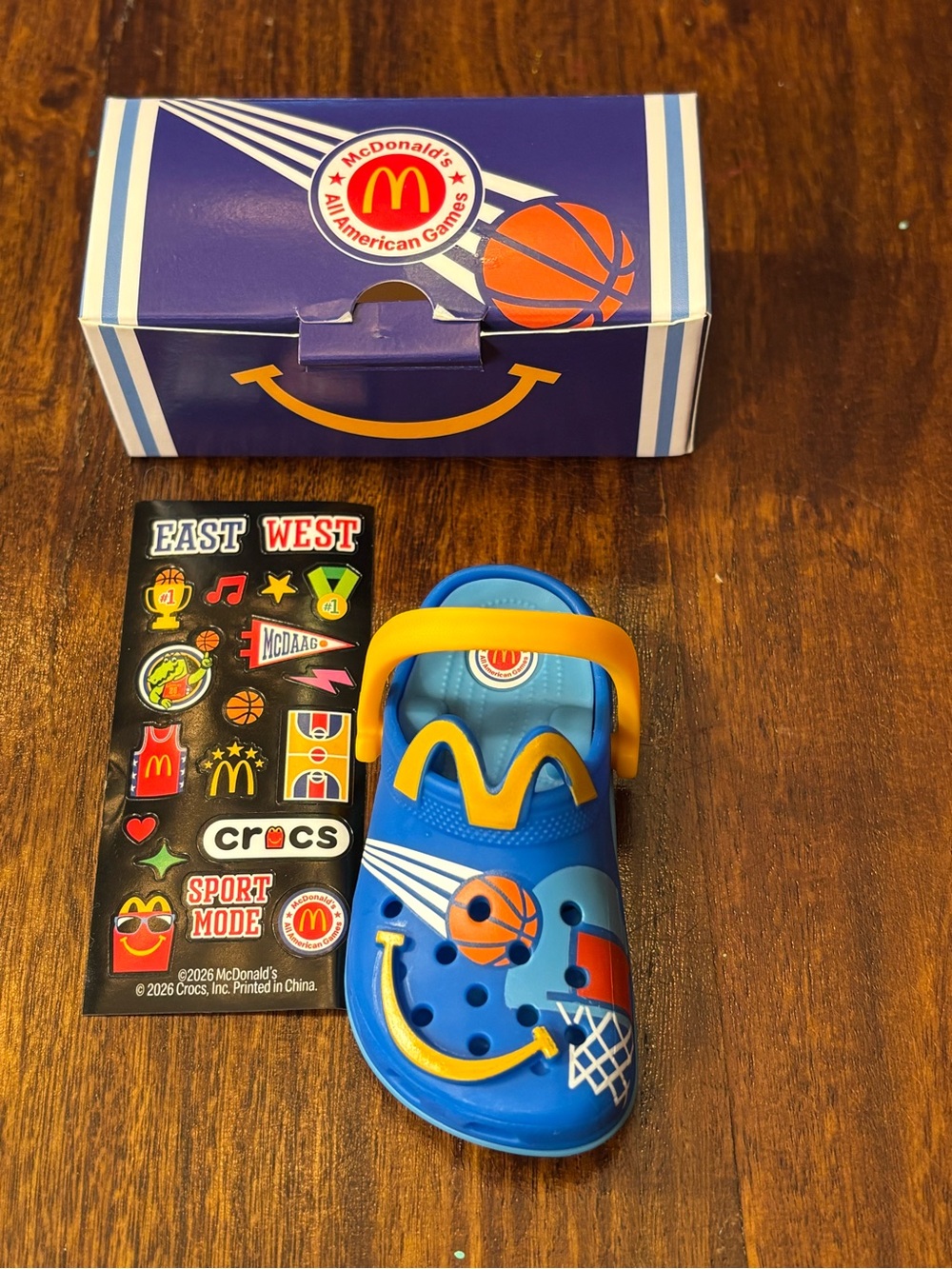 McDonald's Blue and Yellow Basketball Crocs Charm Clog with Sticker Sheet